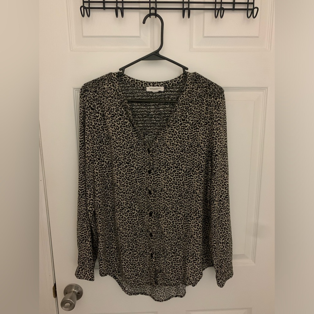 Flowy Button Up Leopard Print Blouse